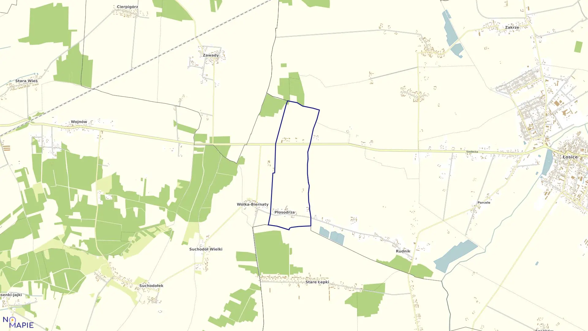 Mapa obrębu PŁOSODRZA w gminie Mordy